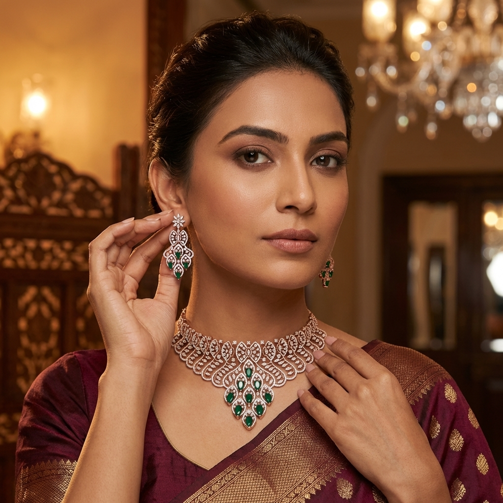 Brilliant Diamond Wedding Necklace Set - 3