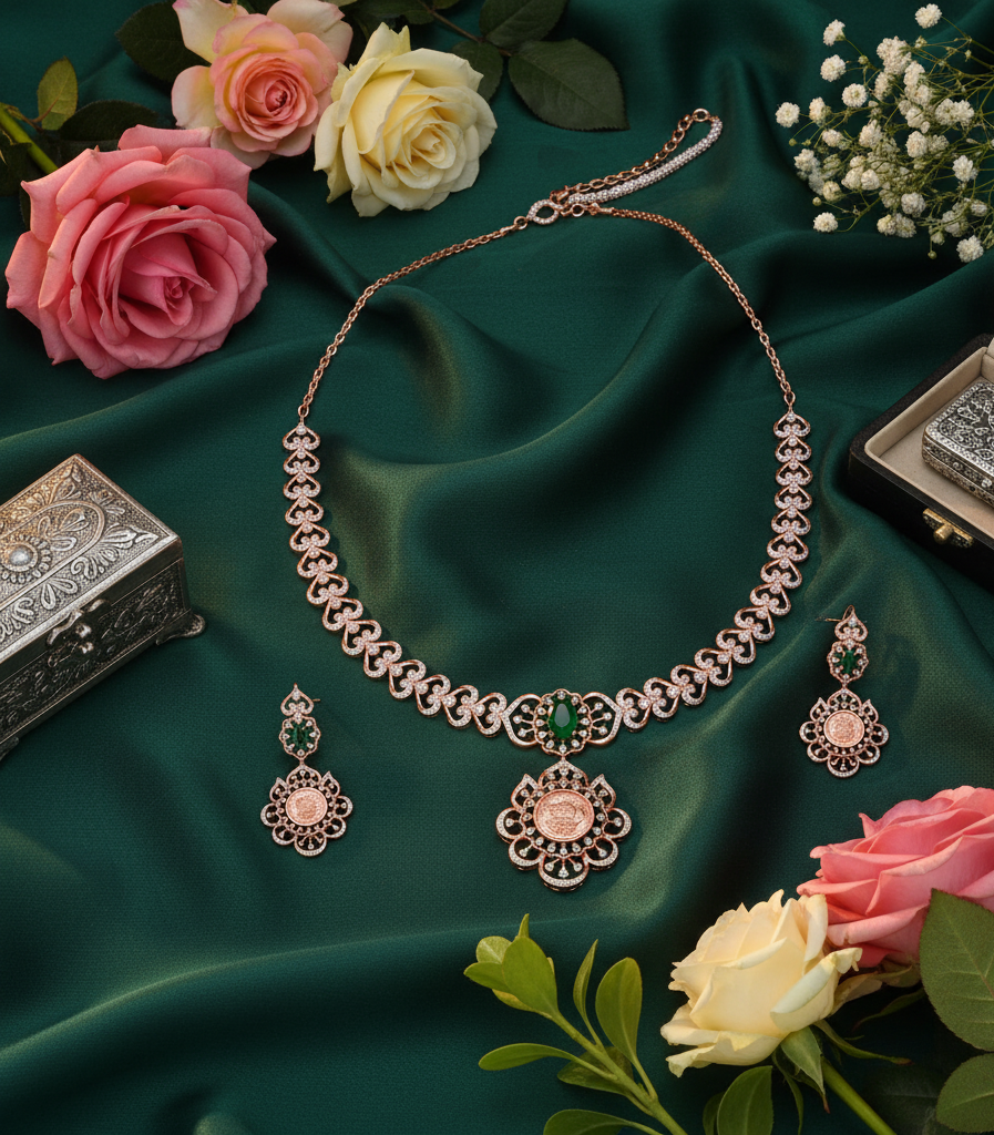 Classy Glow Diamond Necklace with Fashion Earrings - 3