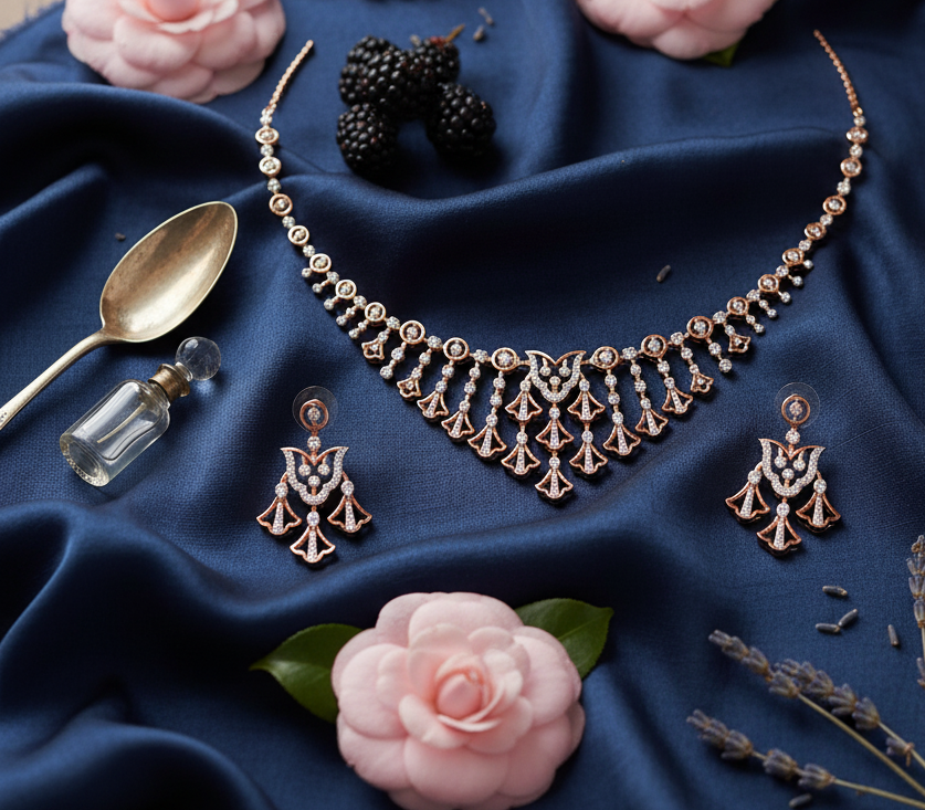 Refined Aura Diamond Necklace with Bright Earrings