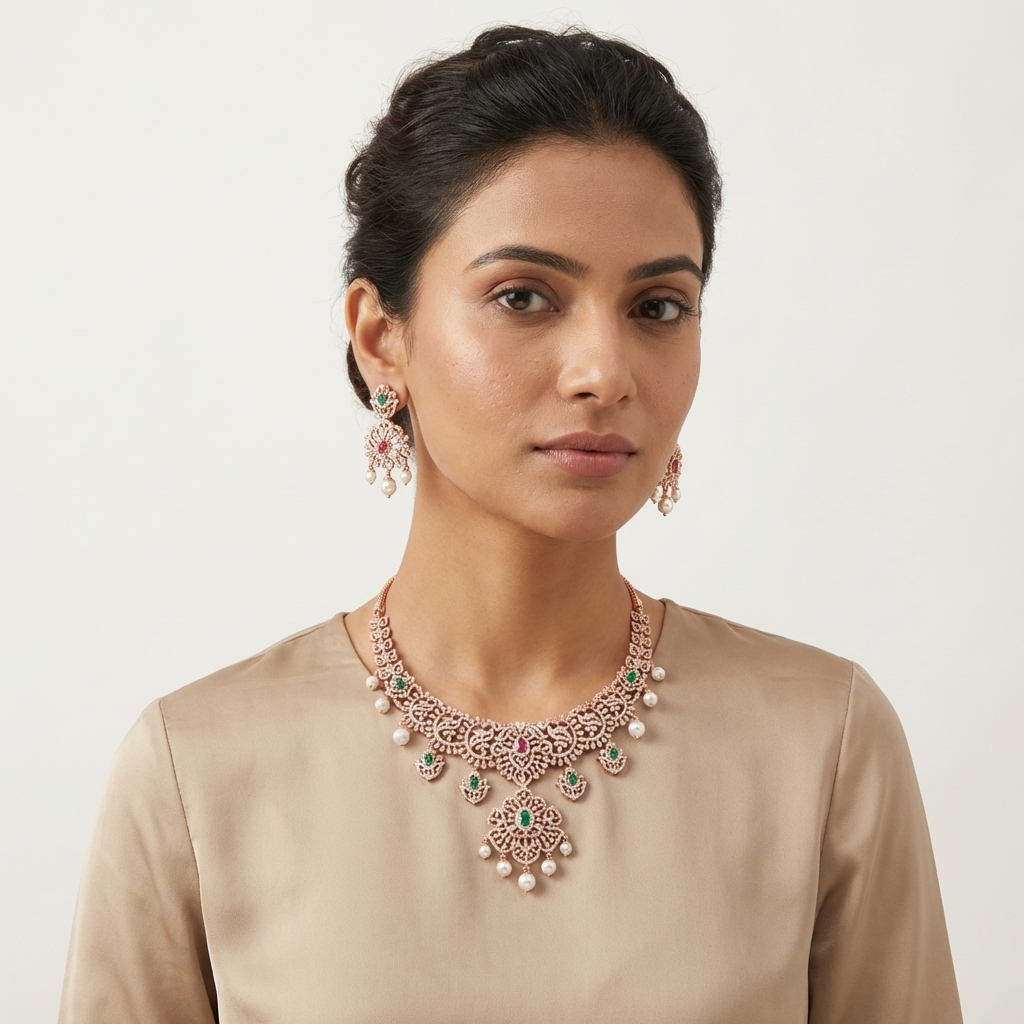 Sparkling Diamond Aura Necklace Set - 3
