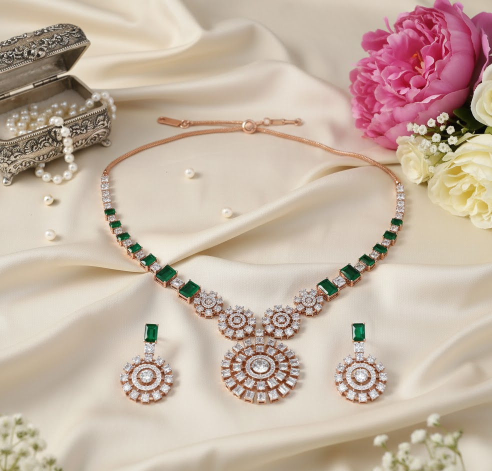 Classic Elegance Diamond Necklace with Earrings