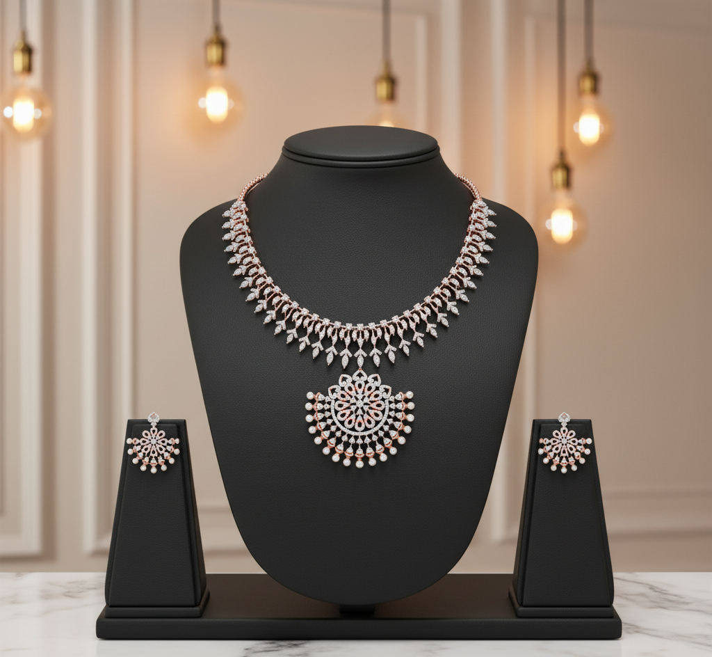 Timeless Diamond Necklace with Designer Earrings