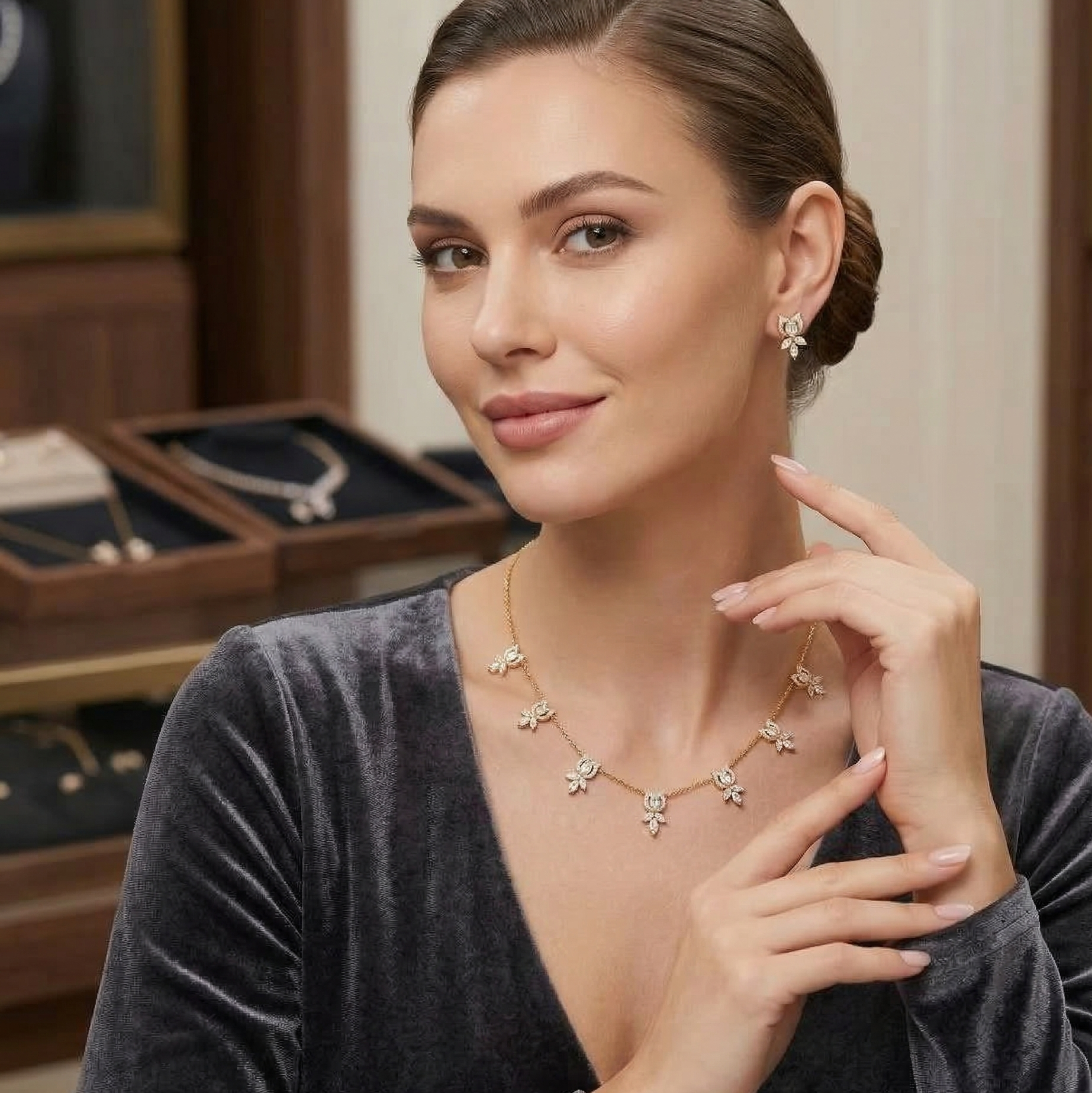 Elegant Diamond Shine Necklace Set