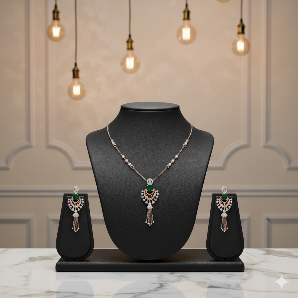 Fine Diamond Necklace with Crafted Earrings