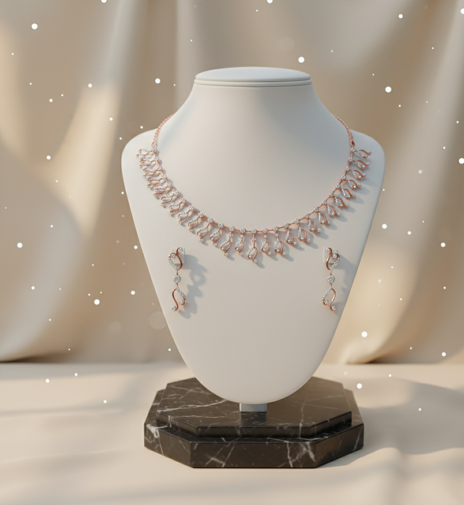 Luxe Light Diamond Necklace with Fine Earrings