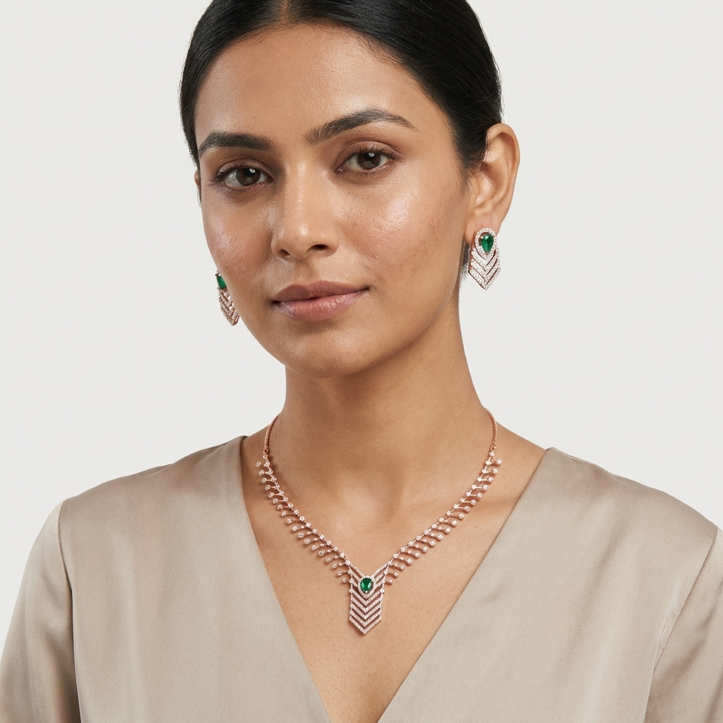 Glittering Diamond Charm Necklace Set - 3