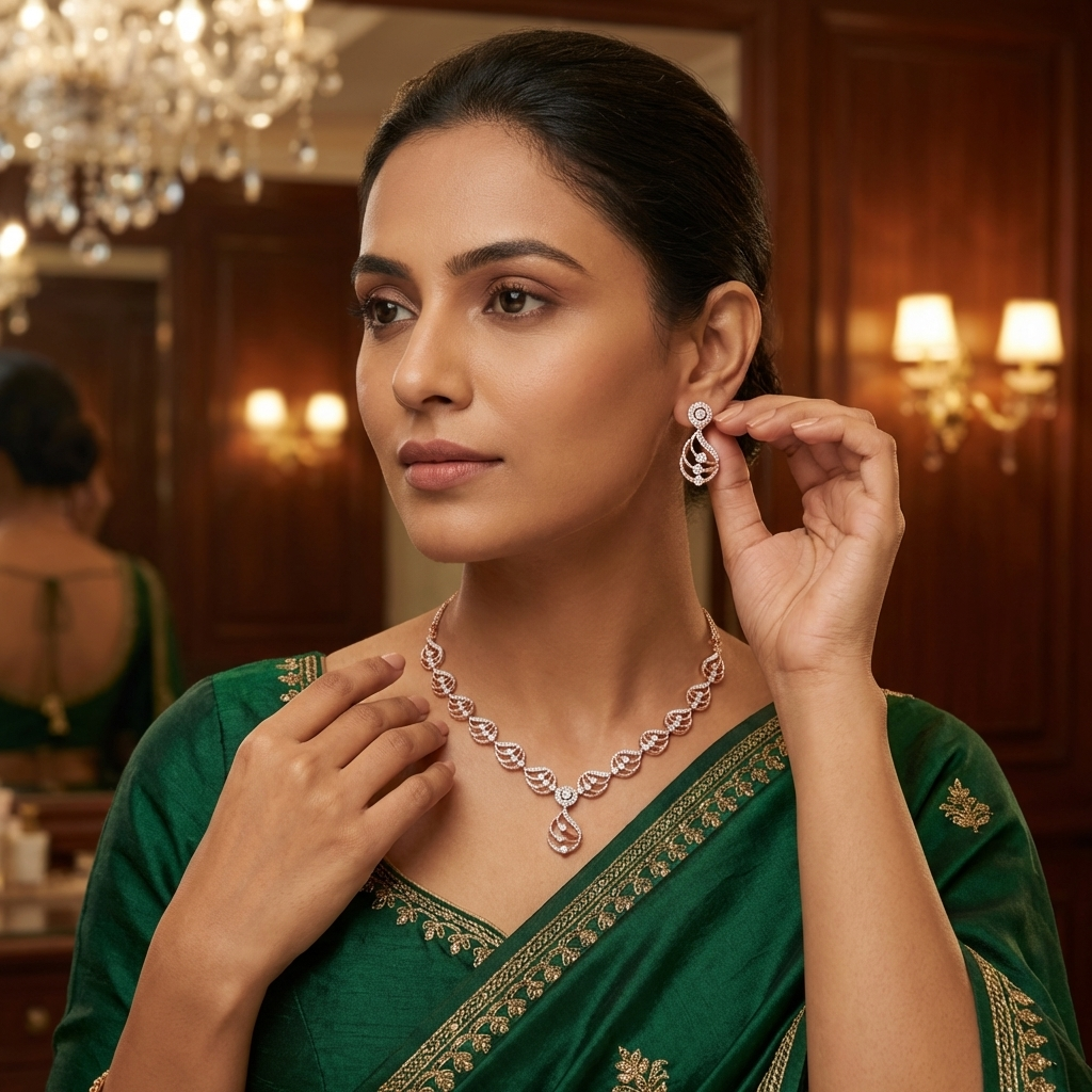 Sparkling Diamond Classic Necklace Set - 3
