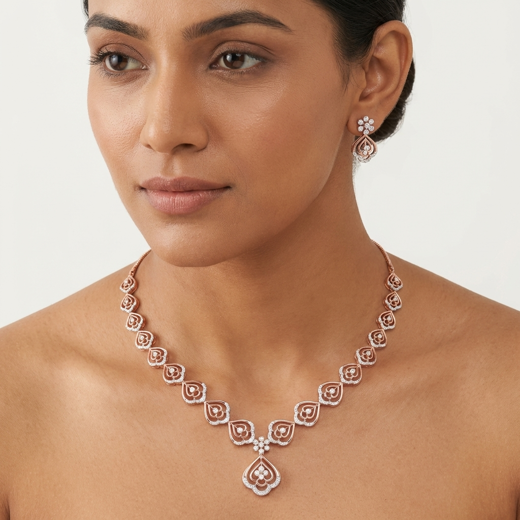 Sparkling Diamond Glow Necklace Set - 4