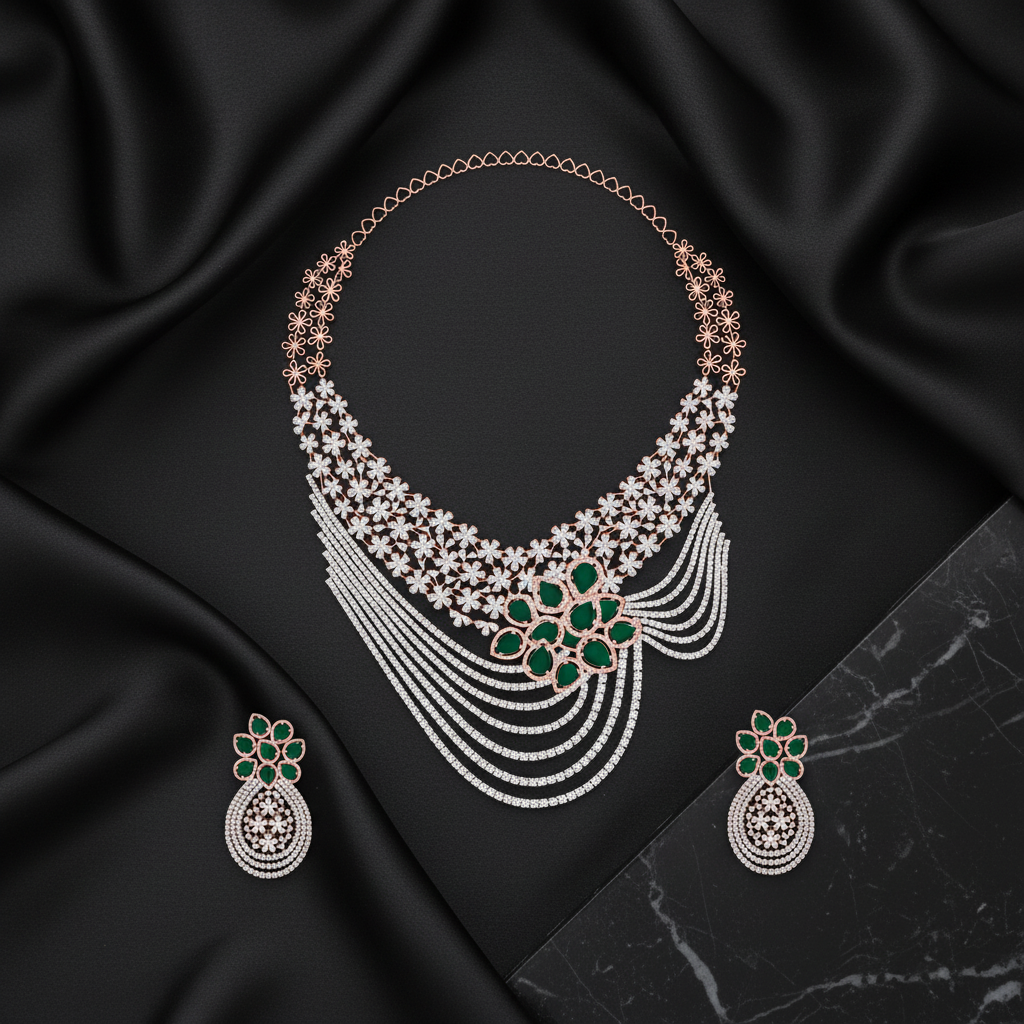 Handcrafted Diamond Bridal Necklace Set