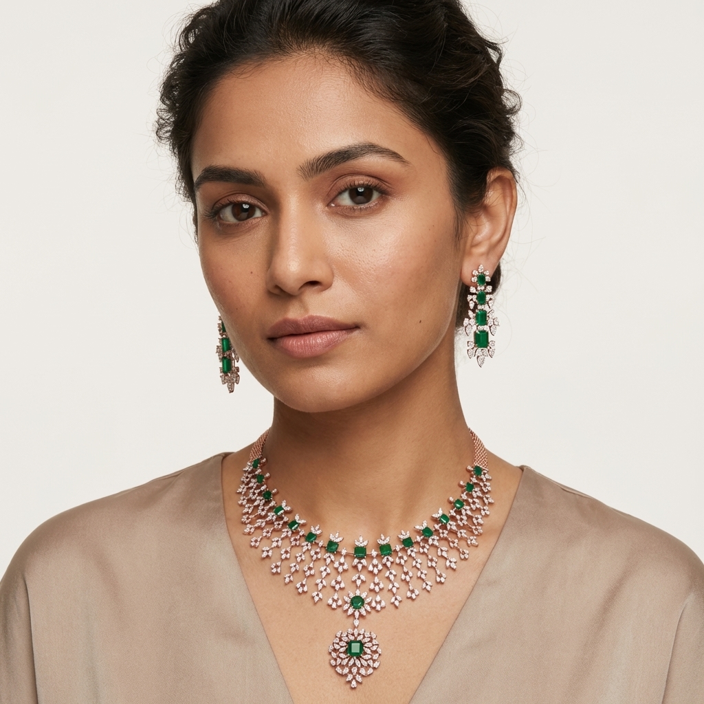 Glittering Diamond Wedding Necklace Set - 3