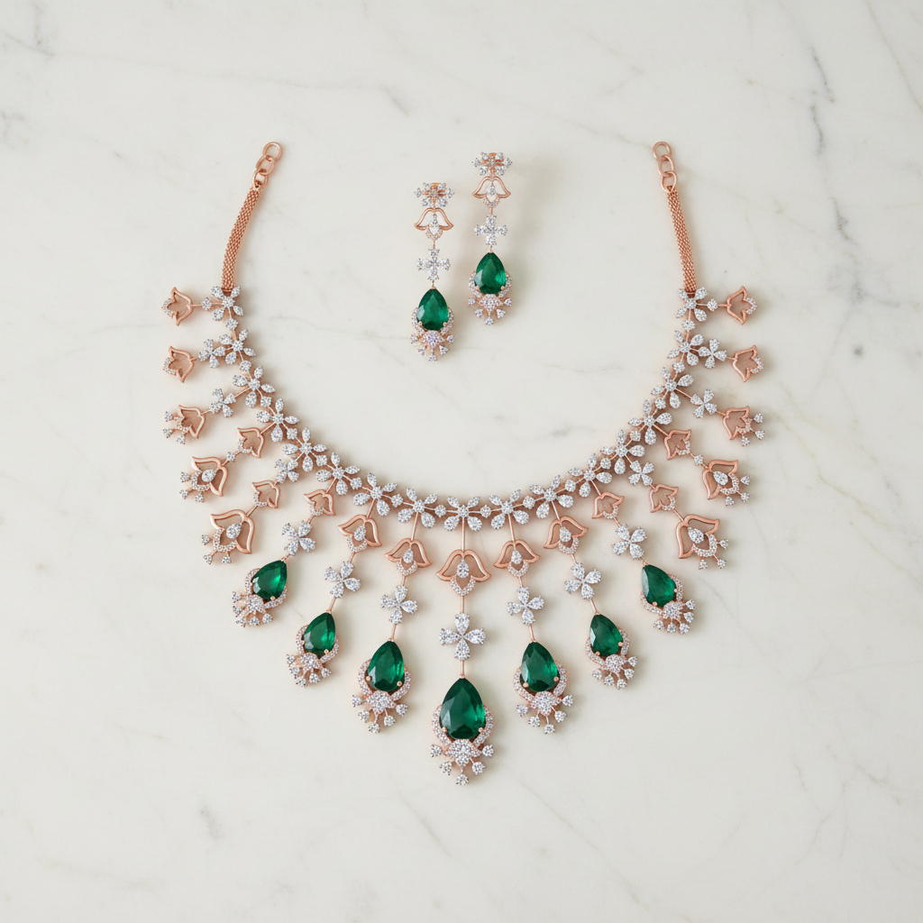 High Shine Diamond Wedding Necklace Set