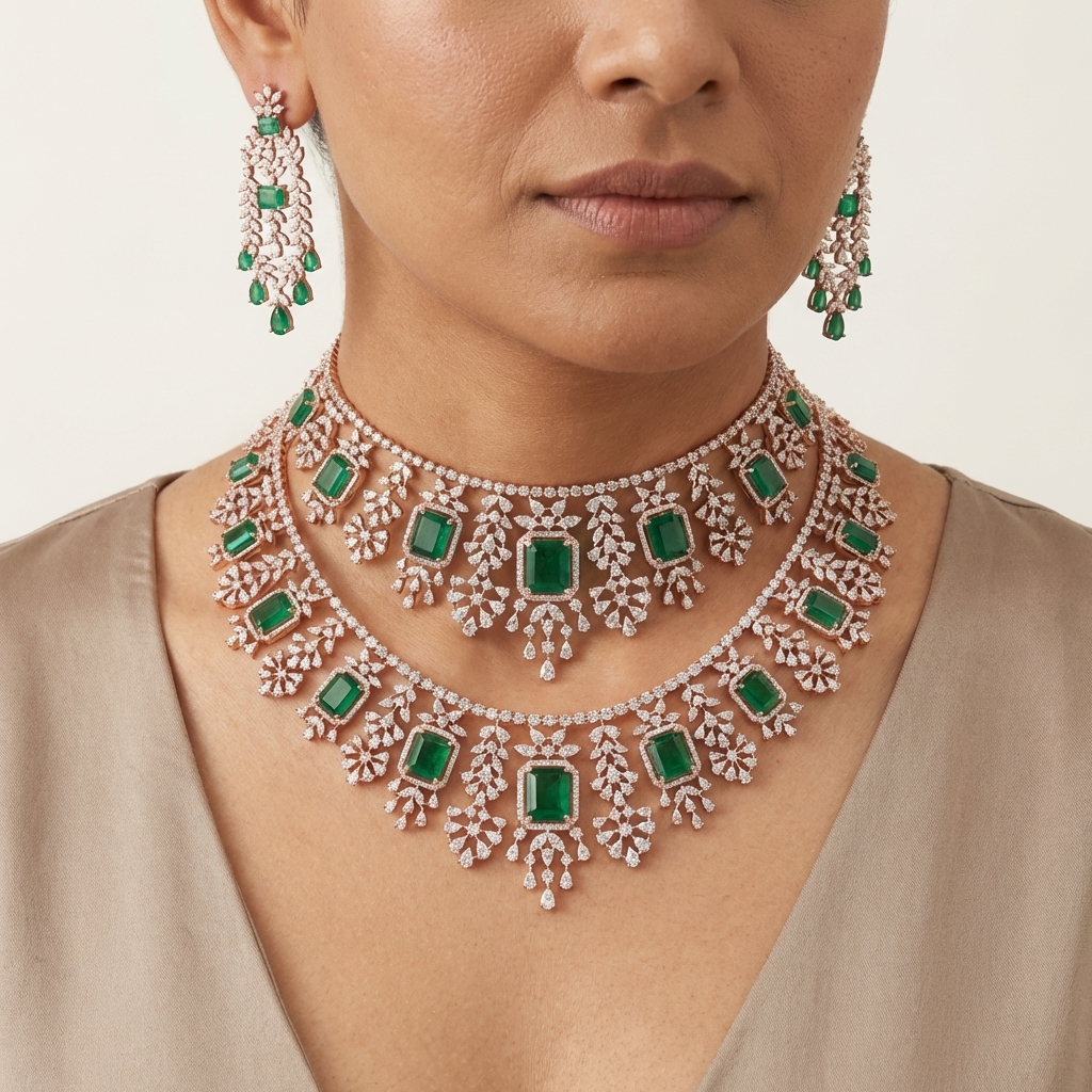 Luxe Finish Diamond Wedding Necklace Set - 3