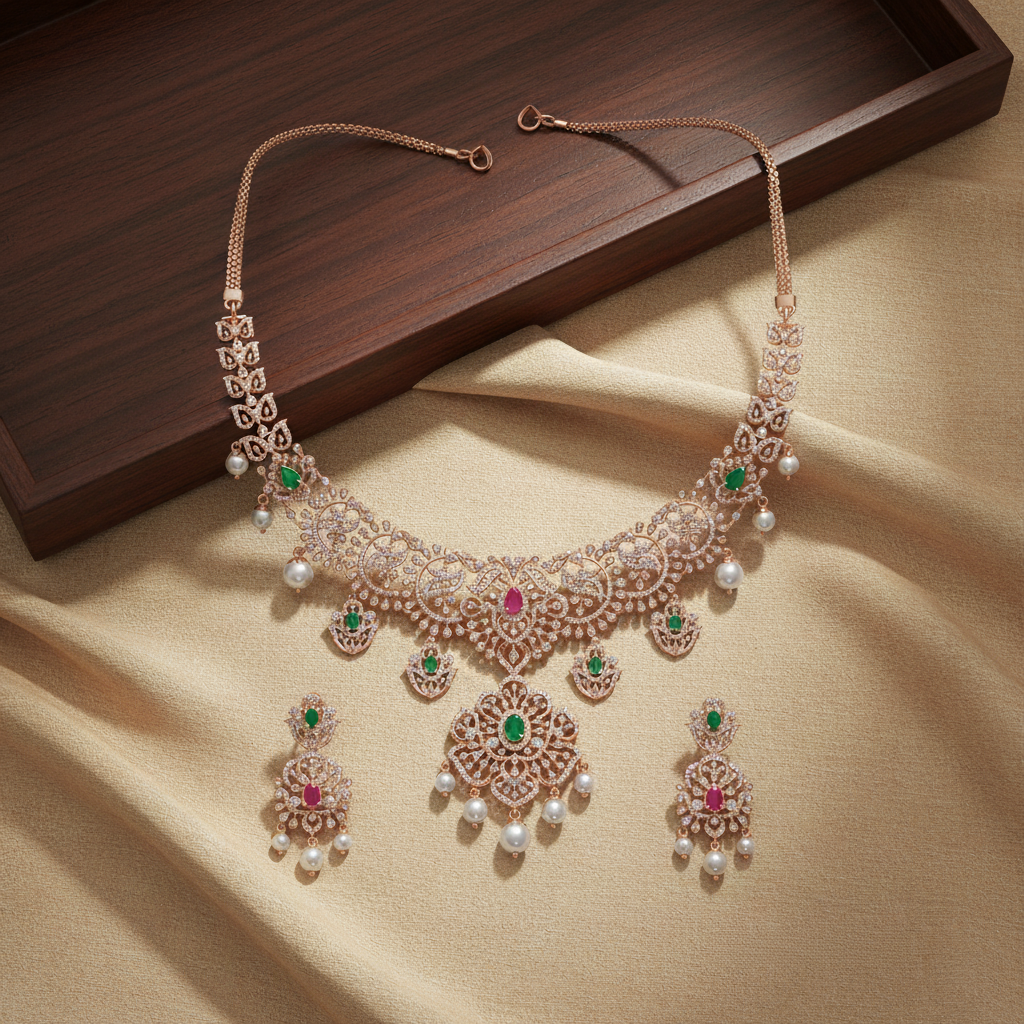 Sparkling Diamond Aura Necklace Set