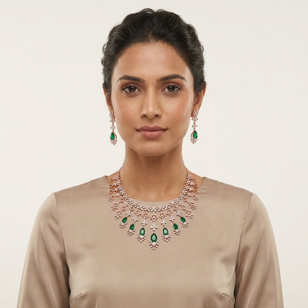 High Shine Diamond Wedding Necklace Set - 3