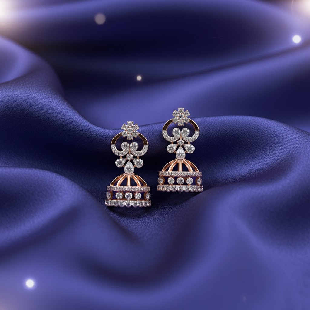 High Gloss Diamond Jhumki Earrings