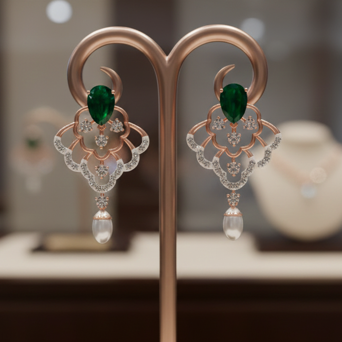 Elegant Crystal Diamond Dangler Earrings - 3