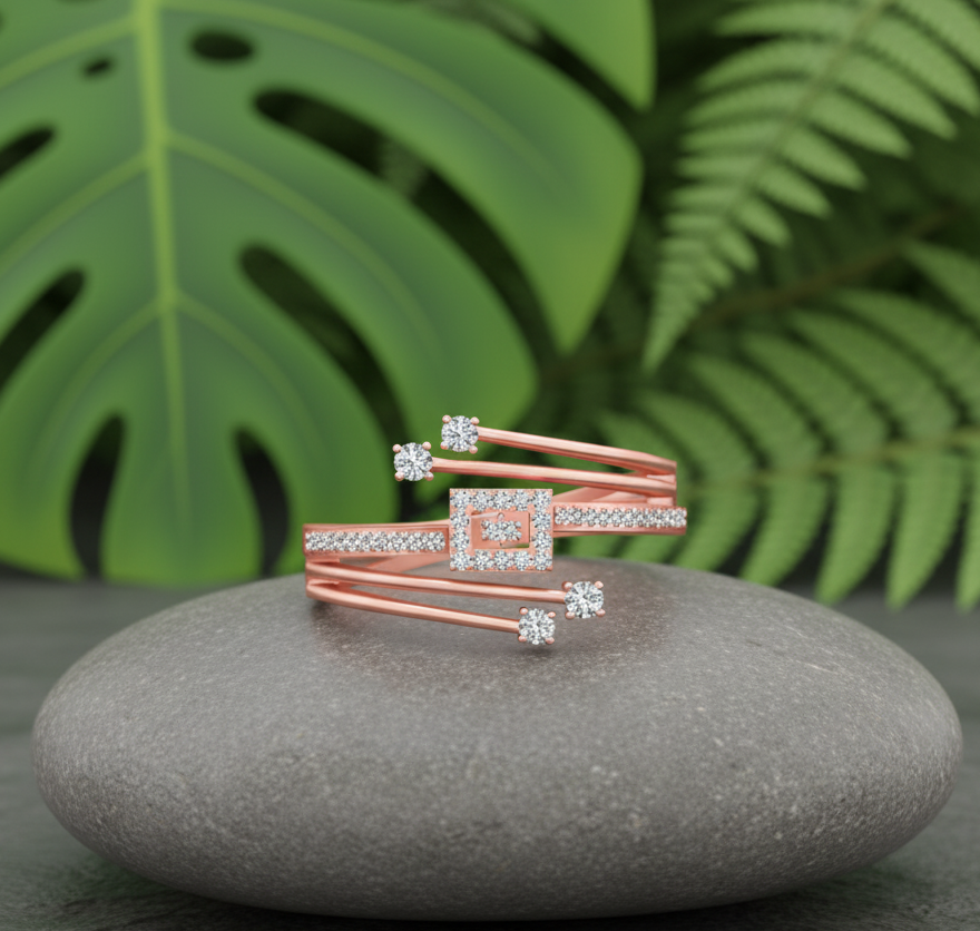 Kinetic Geometric Diamond Ring