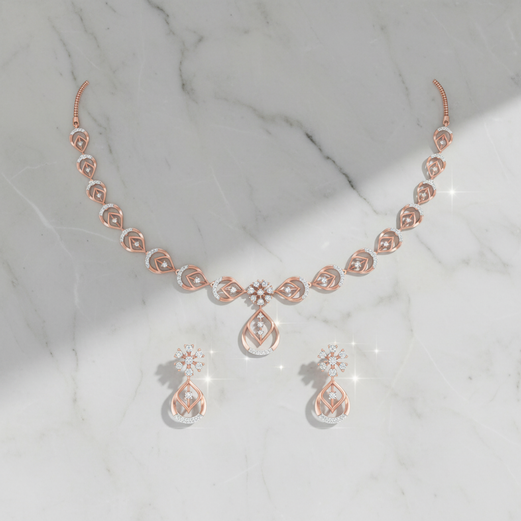 Shimmering Diamond Charm Necklace Set