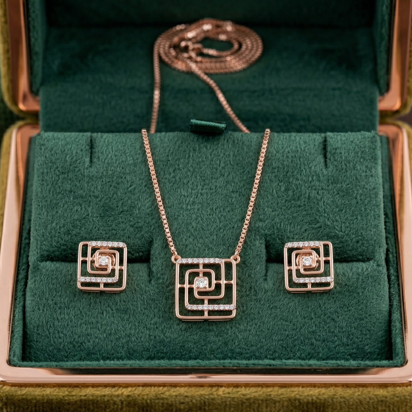 Luxe Halo Diamond Pendant Set