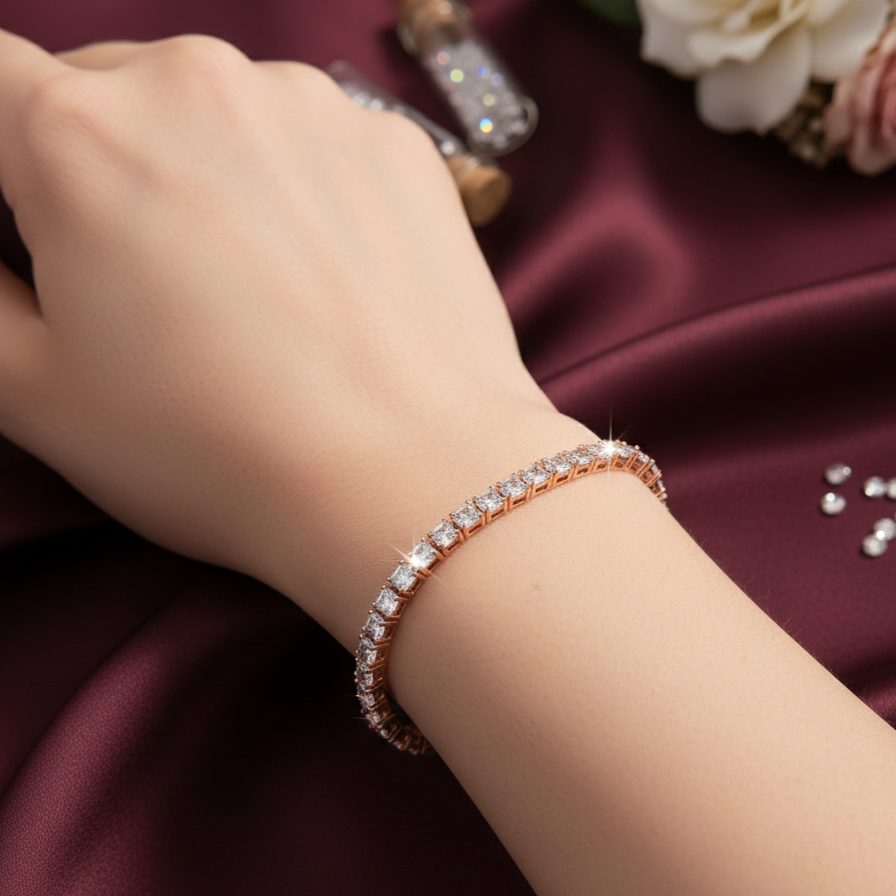 Silver Stream Diamond Tennis  Bracelet