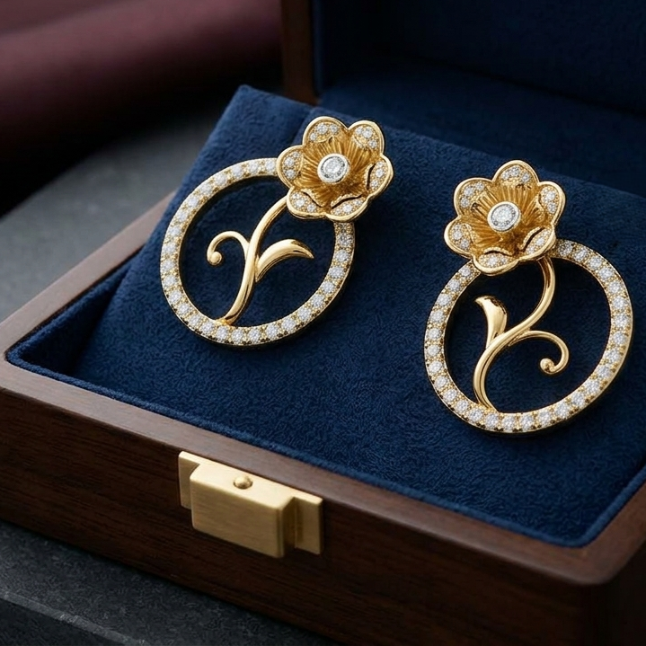 Shimmering Floral Drop Diamond Earrings