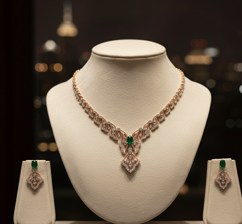 Bright Crystal Diamond Necklace with Designer Earrings
