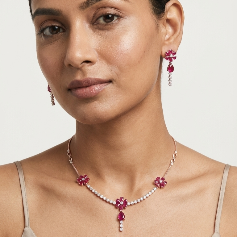 Regal Diamond Spark Necklace Set - 3