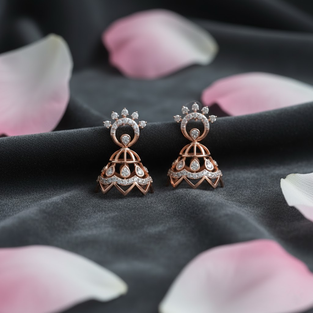 Minimal Elegant Diamond Jhumki Earrings