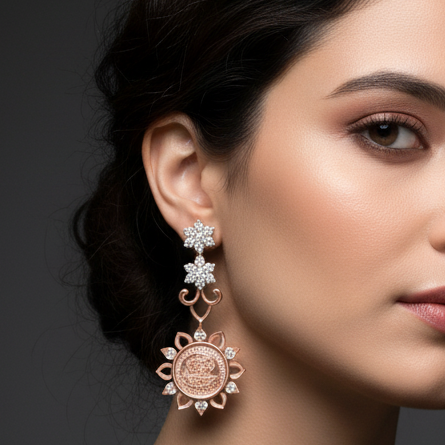 Golden Finish Diamond Dangler Earrings - 3
