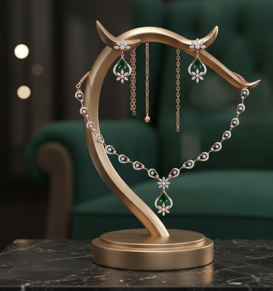 Gleam Bride Diamond Necklace with Fashion Earrings