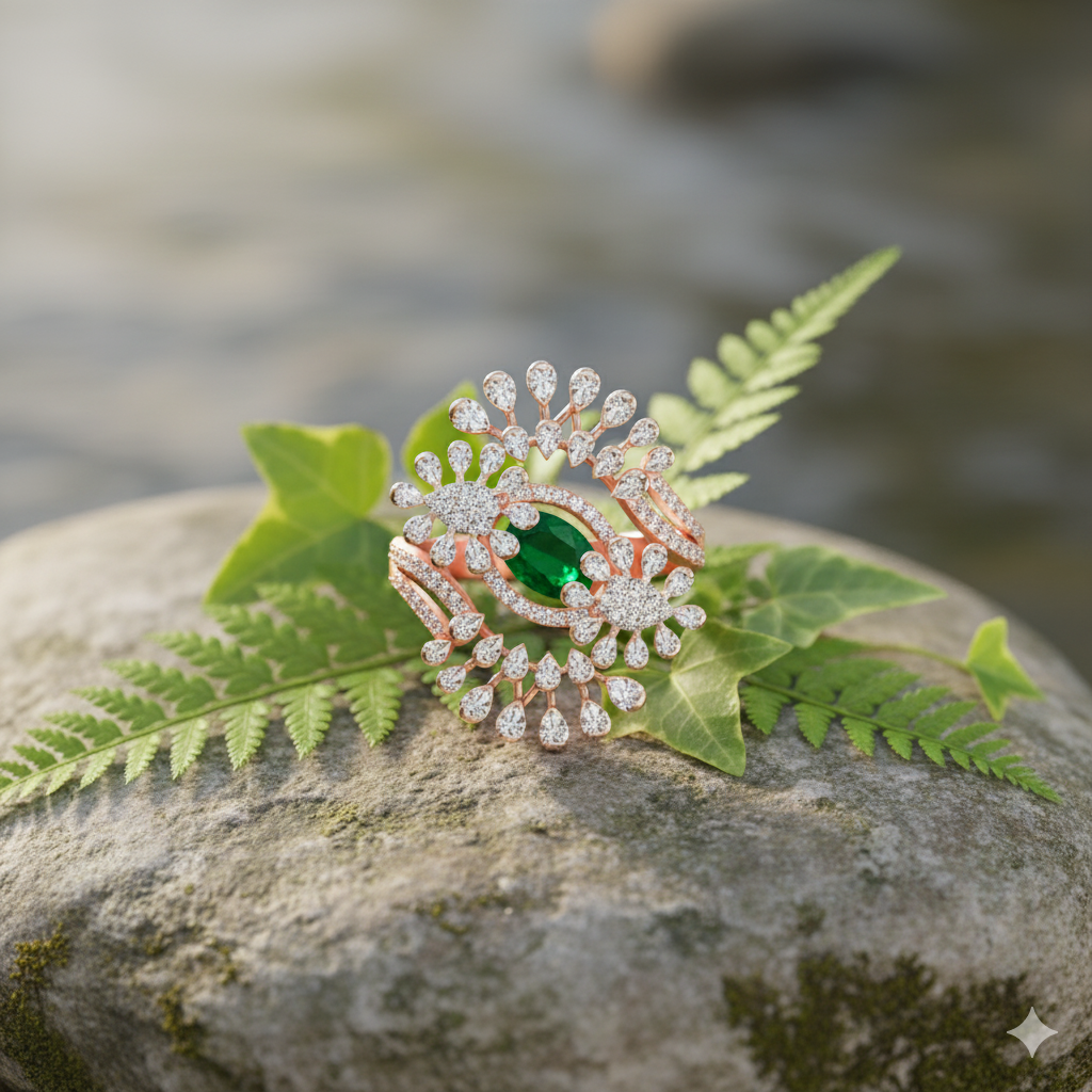 Empress Flourish Emerald & Diamond Ring