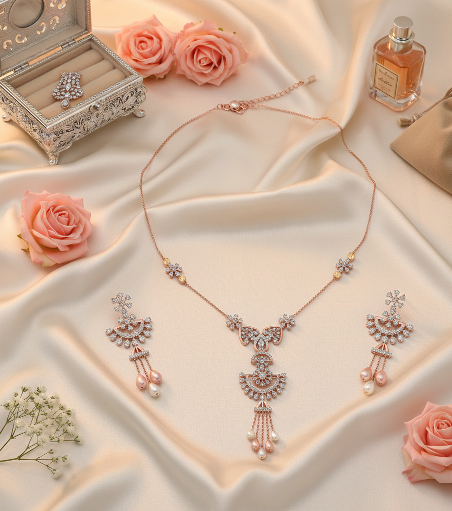 Crystal Bloom Diamond Necklace Set