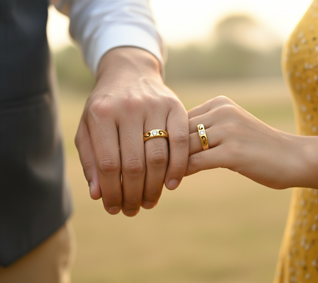 Modern Cut Diamond Couple Band