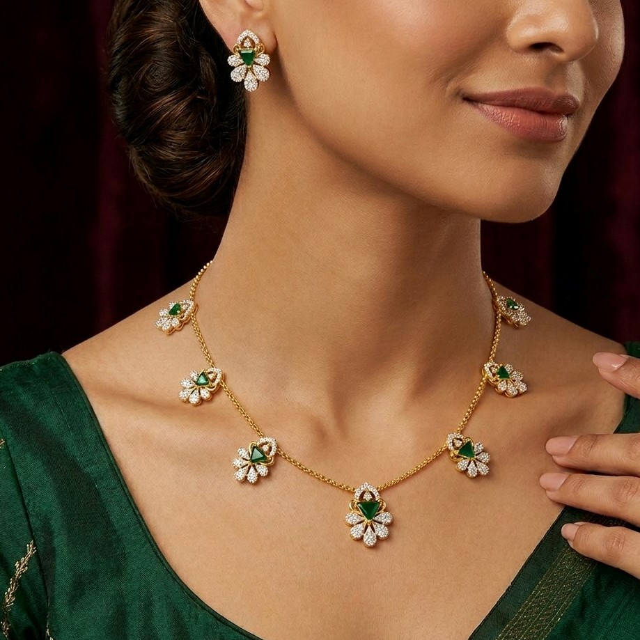 Elegant Diamond Charm Necklace Set - 3