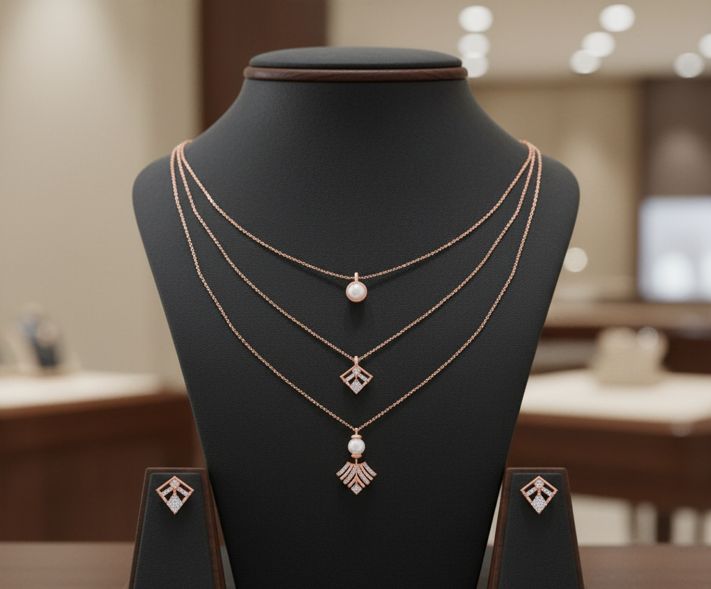 Chic Layered Pearl & Rhombus Set
