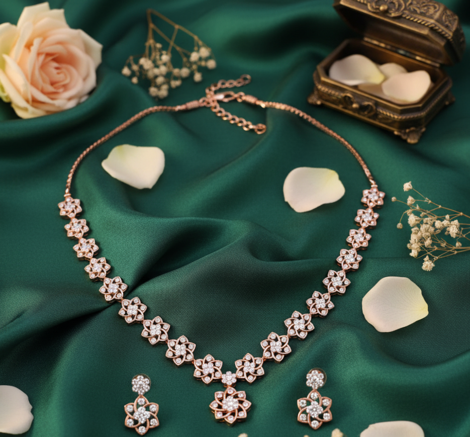 Shining Jewel Diamond Necklace with Crafted Earrings - 3