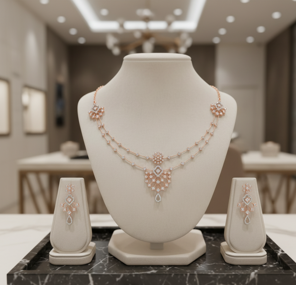 Fashion Crystal Diamond Necklace with Polished Earrings