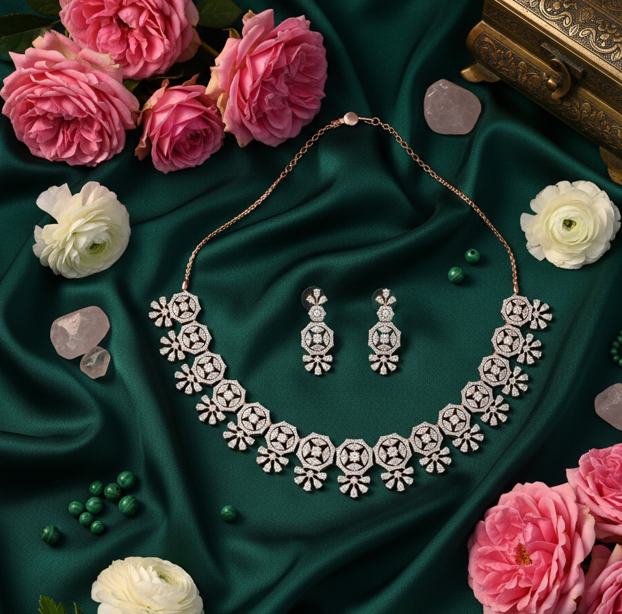 Spark Craft Diamond Necklace with Fine Earrings - 3