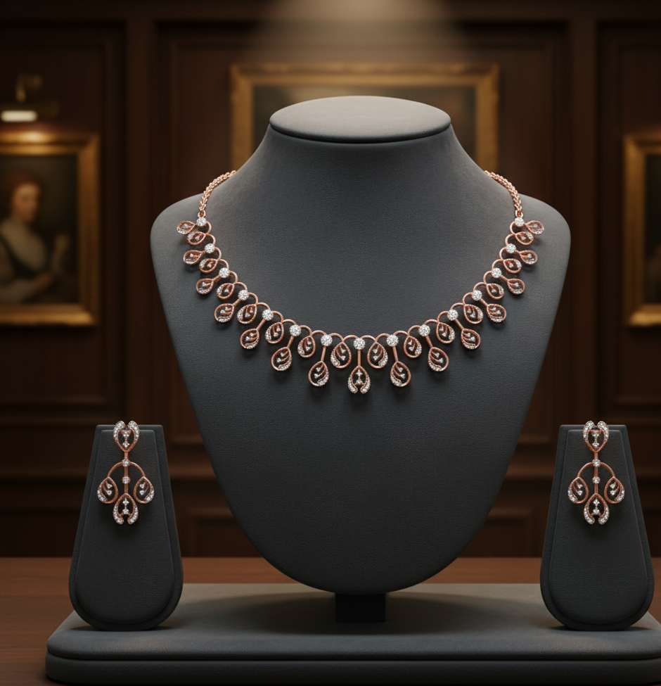Diamond Royalty Necklace with Elegant Earrings