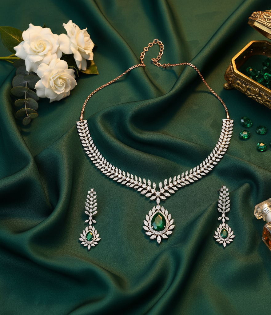 Fashion Glow Diamond Necklace with Sleek Earrings