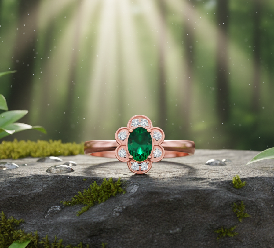 Verdant Halo Emerald & Diamond Ring