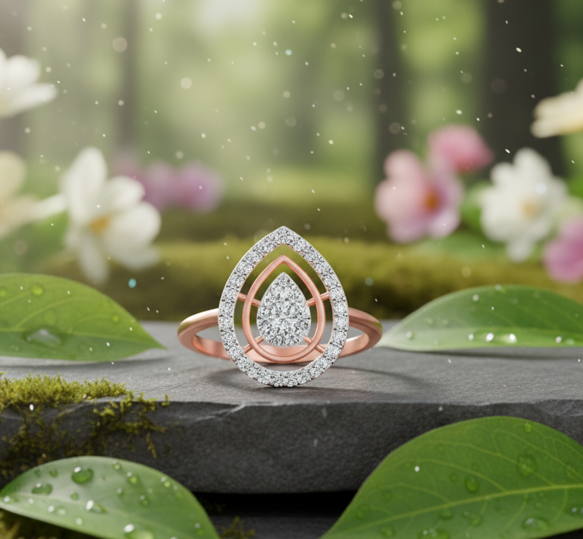yra Teardrop Halo Diamond Ring