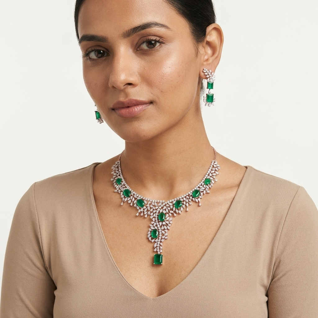 Wedding Glam Diamond Necklace Set - 3