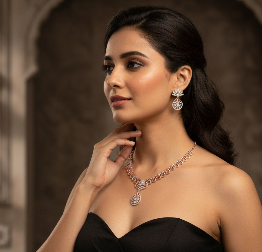 Mystic Diamond Necklace with Sleek Earrings
