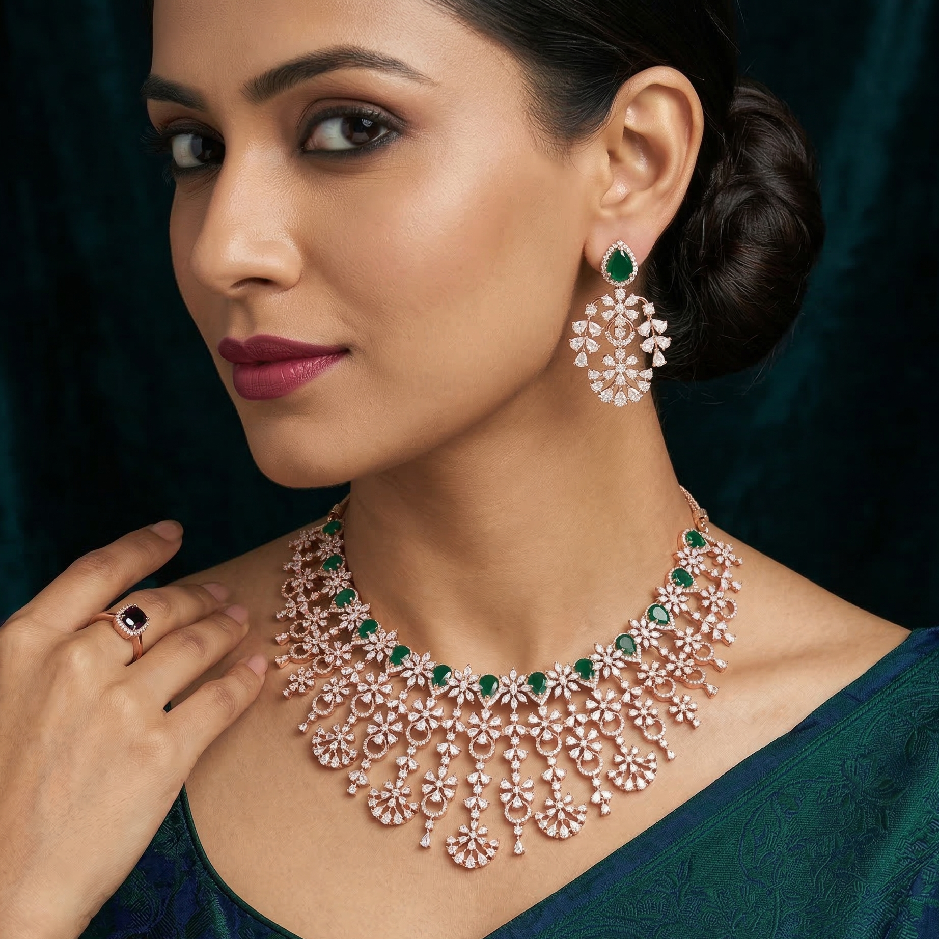 Glamorous Diamond Bridal Necklace Set - 3