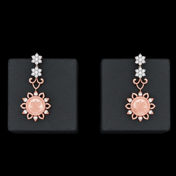 Golden Finish Diamond Dangler Earrings