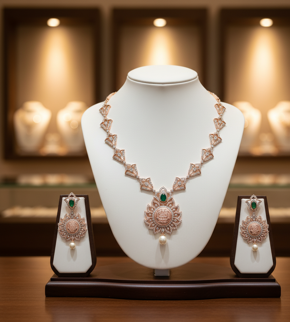 Delicate Aura Diamond Necklace with Spark Earrings