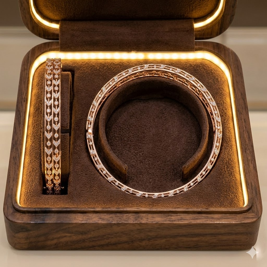 Twisted Gold Diamond Bangles - 3