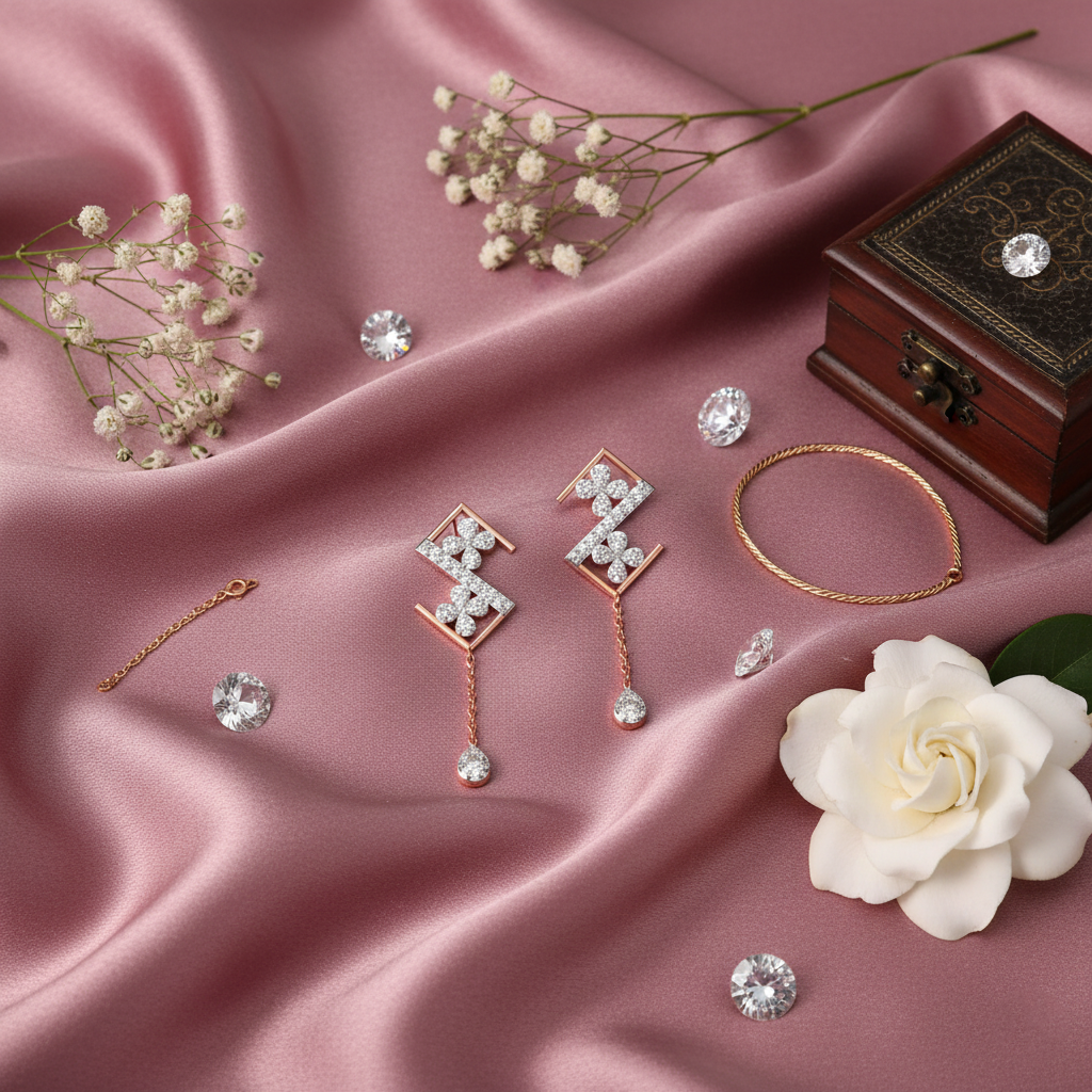 Lustre Bloom Diamond Danglers - 3