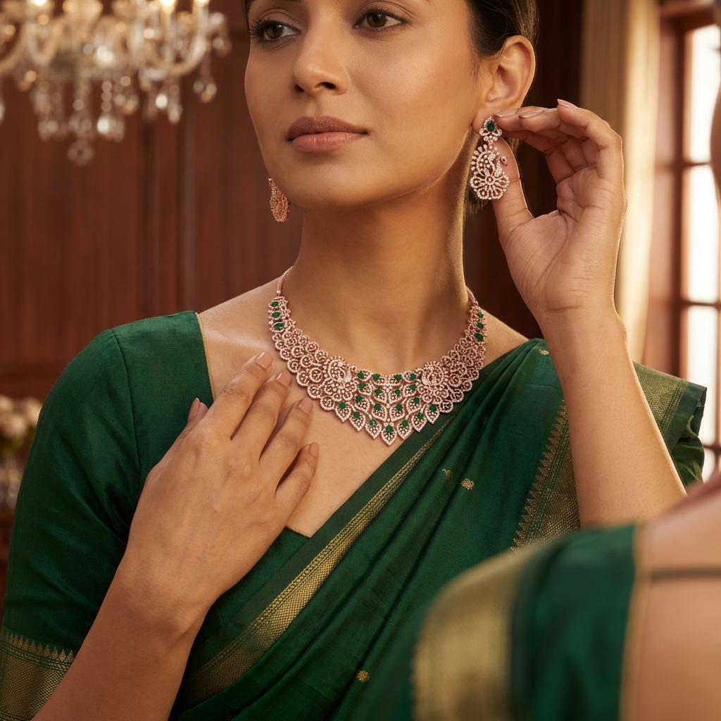 Classic Diamond Shine Necklace Set - 4